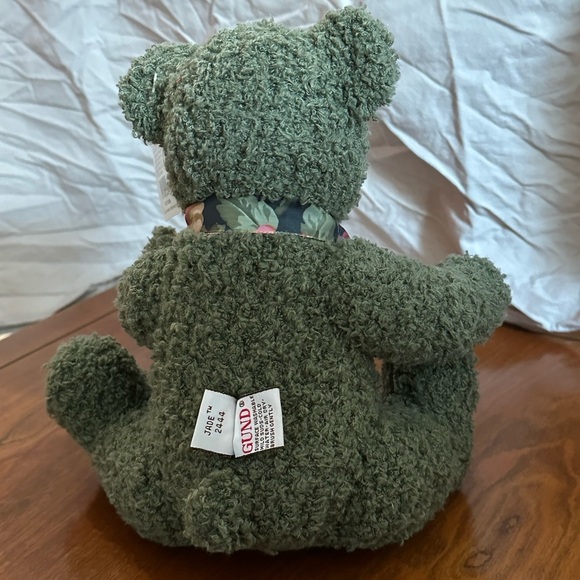 NWT 1980’s GUND “Jade” Green Teddy Bear 2444 Floral Bow, Adjustable limbs plush - Picture 3 of 7